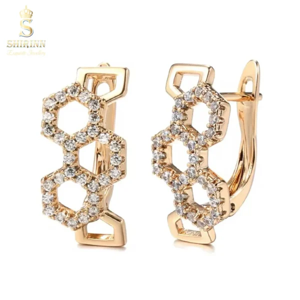 Rose Gold Plated Luxury Honeycomb Drop Earrings