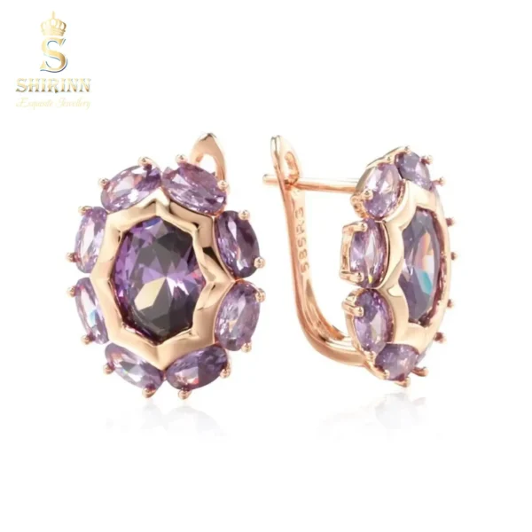 Rose Gold Plated Stunning Purple Flower Stud Earrings 