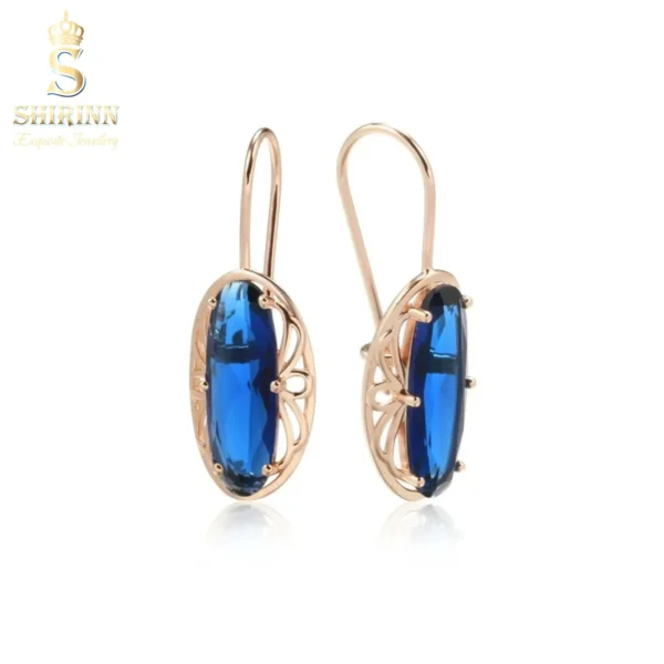 Rose Gold Plated Aqua Blue Retro Dangle Drop Earrings 