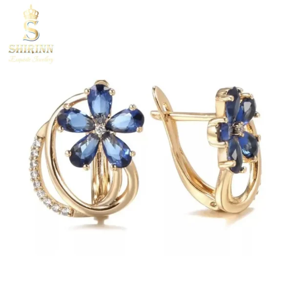 Rose Gold Plated Blue Flower Stud Earrings