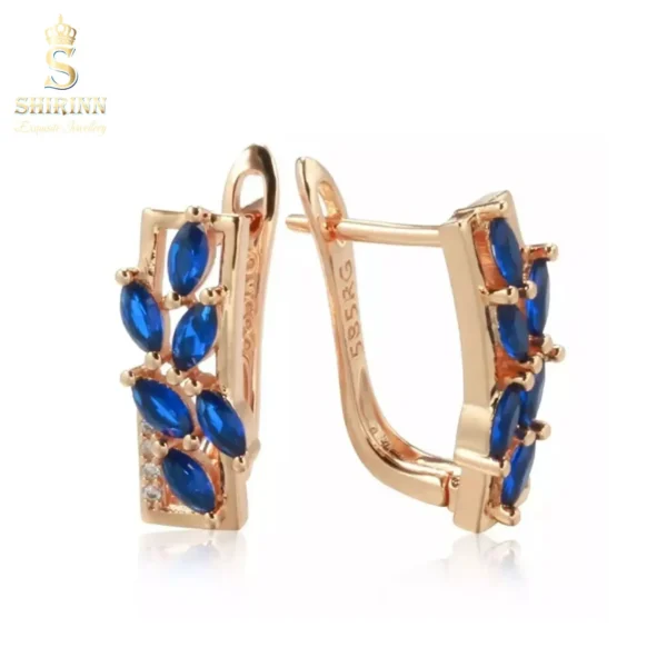 Rose Gold Plated Romantic Blue Leaves Stud Earrings