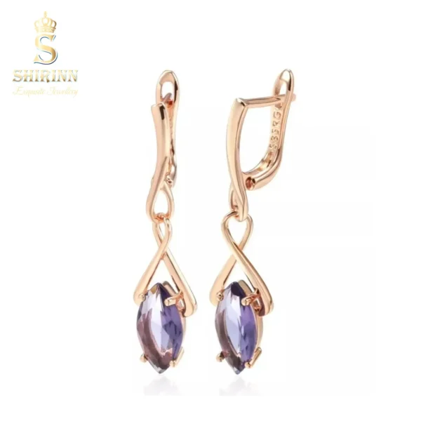 Rose Gold Plated Magical Purple Long Drop Earrings