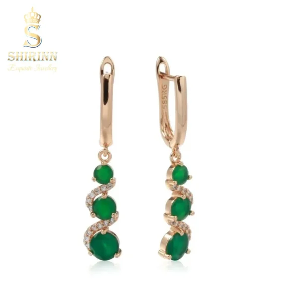 Rose Gold Plated Elegant Green Long Drop Earrings 