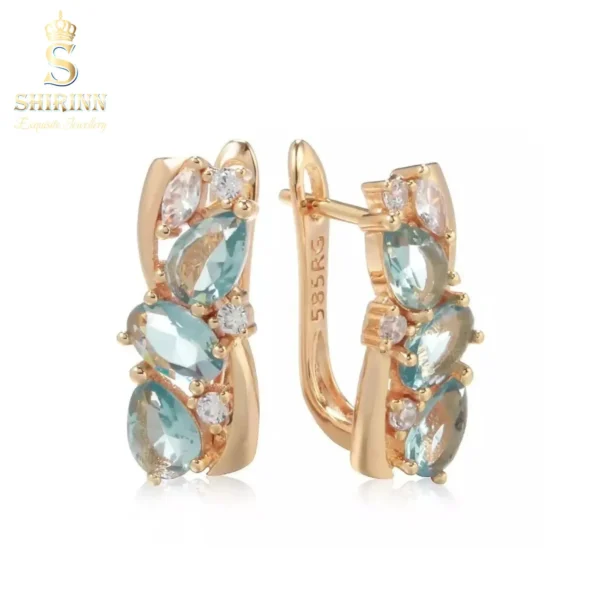 Rose Gold Plated Luxury Blue Drop Earrings 