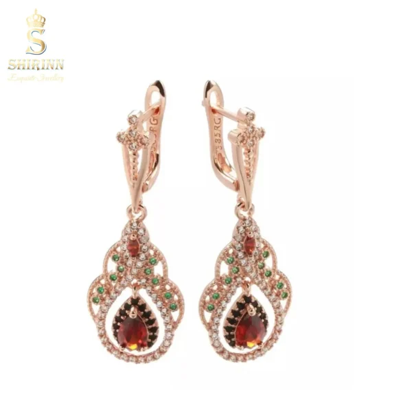 Gold Plated Oriental Flower Party Long Drop Earrings