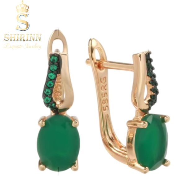 14k Rose Gold Plated Elegant Green Drop Earrings