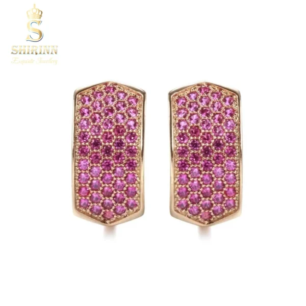 Rose Gold Plated Luxury Garnet Square Earrings