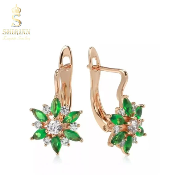 Rose Gold Plated Green Flowers Earrings