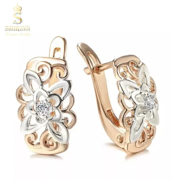 14k Rose Gold Plated Oriental Flowers Earrings