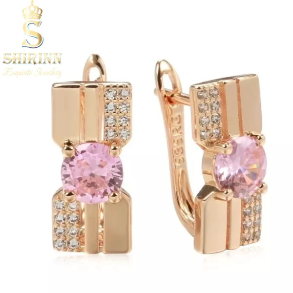 14k Rose Gold Plated Fashion Pink Stud Earrings 