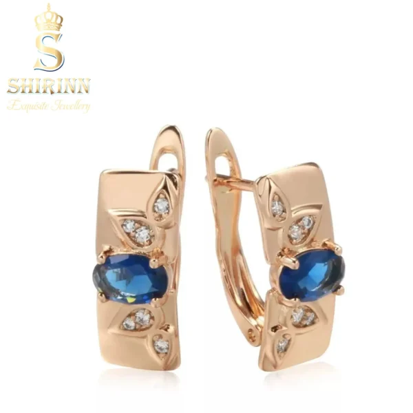 14k Rose Gold Plated Blue Drop Flowers Earrings