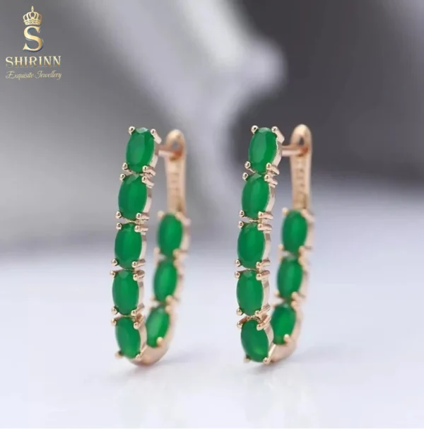 14k Rose Gold Plated Luxury Green Long Drop Earrings