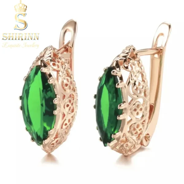 14k Rose Gold Plated Green Vintage Style Drop Earrings