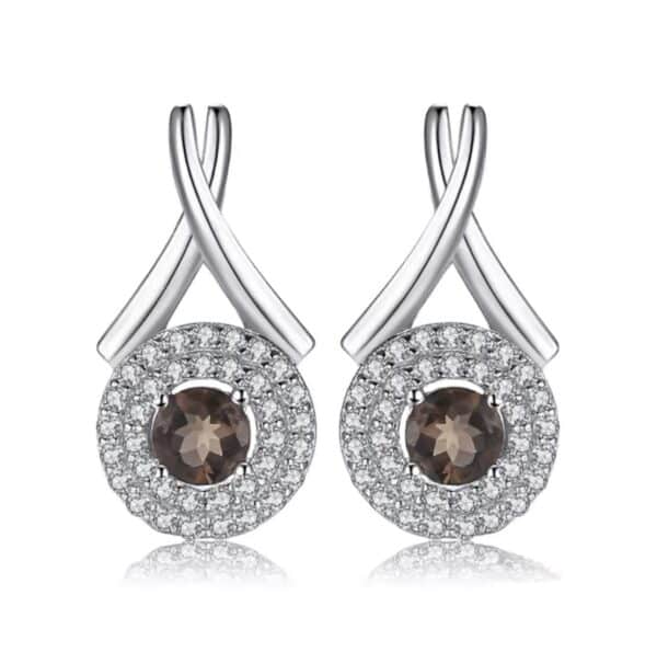 Luxury 0.4ct Natural Smoky Quartz Earrings 925 Sterling Silver