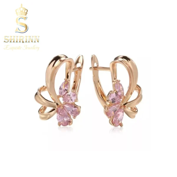 14k Gold Plated Pink Flowers Party Earrings