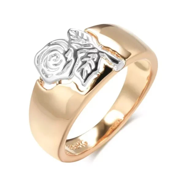 14k Rose Gold Plated Ring 2 Tones Beautiful Rose Flower 