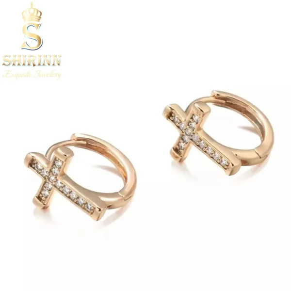 14k Rose Gold Plated Little Cross Hoop Earrings