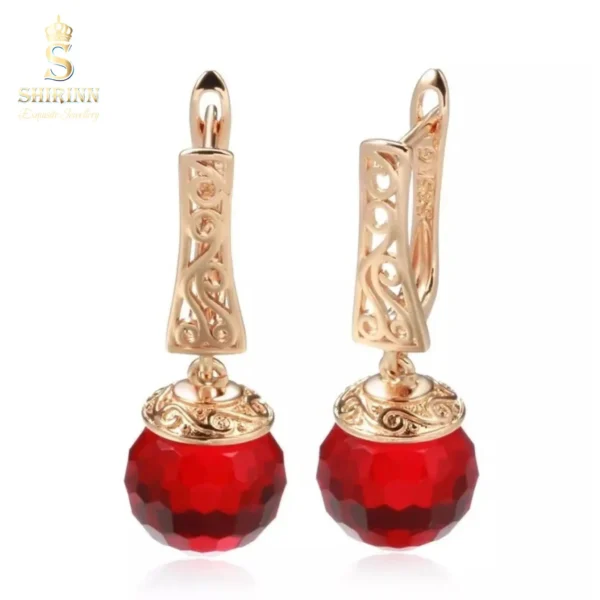 14k Rose Gold Plated Red Ball Earrings