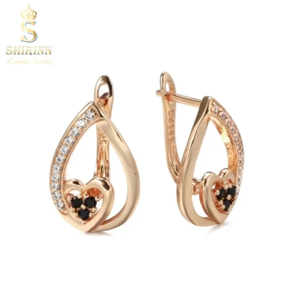 14k Rose Gold Plated Luxury Heart Drop Earrings 