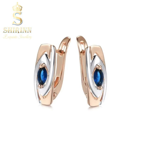 14k Rose Gold Plated Blue Tones Natural Zircon Earrings