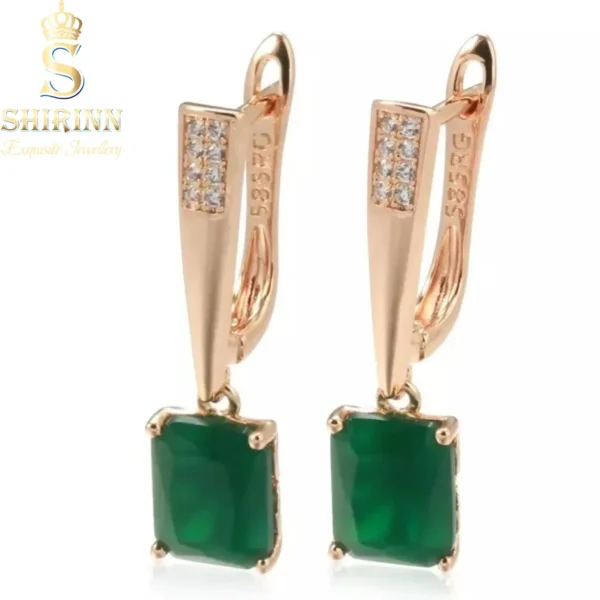 14k Rose Gold Plated Green Majestic Dangle Earrings 