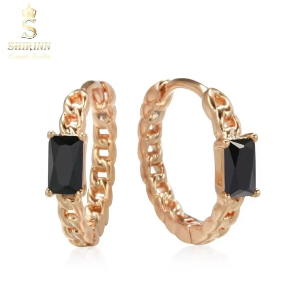 14k Rose Gold Plated Modern Black Hoop Earrings 