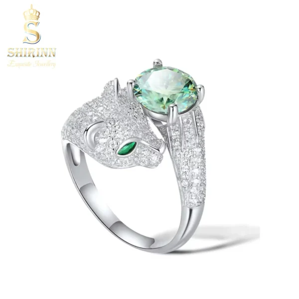 Shirinn 2.0ct. Green Diamond Leopard Open Ring 18k White Gold Plated 925 Sterling Silver