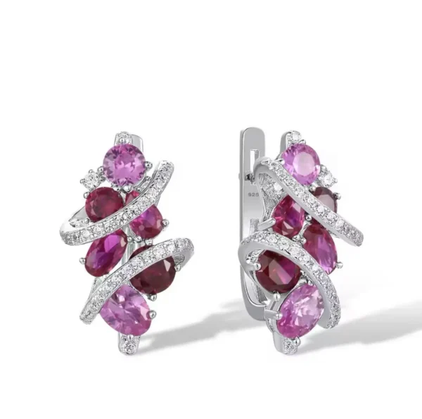 Shirinn Luxury  5ct Ruby&Pink Sapphire 925 Sterling Silver Earrings