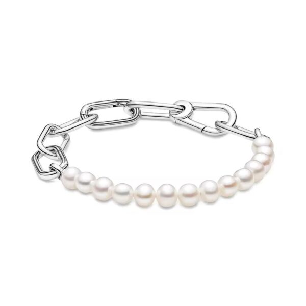 Silver Link Fashionable White Pearls Bracelet