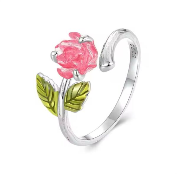 Platinium Plated 925 Sterlin Silver Crystal Rose Color Changing Open Ring