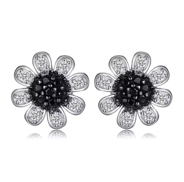 Shirinn Luxury 0.1ct Natural Smoky Quartz&Black Spinel Flower 925 Sterling Silver Earrings