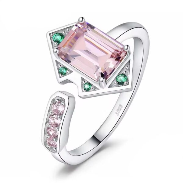 Shirinn 2.8ct Pink Stone Emerald Cut Open Ring 925 Sterling Silver