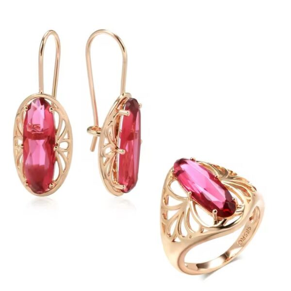 Shirinn 14k Rose Gold Plated Imperial Red Jewellery Set Earrings & Ring