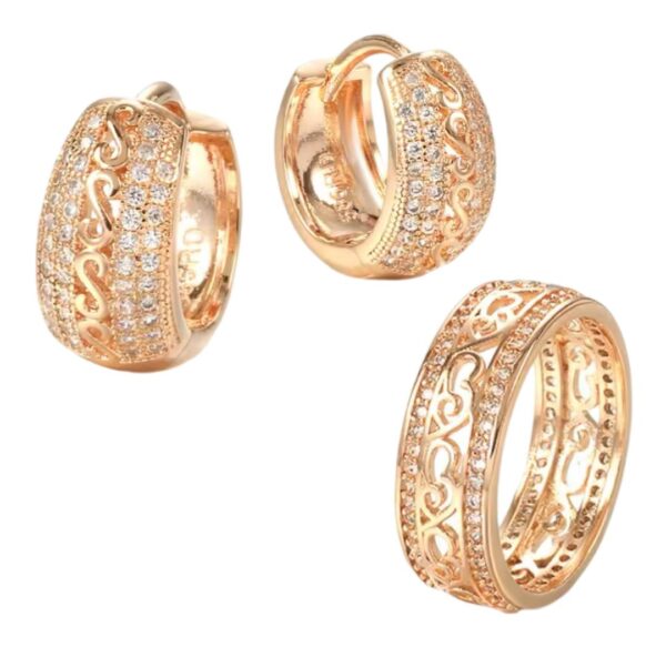 Shirinn 14k Rose Gold Plated Lace  Jewellery Set Earrings & Ring