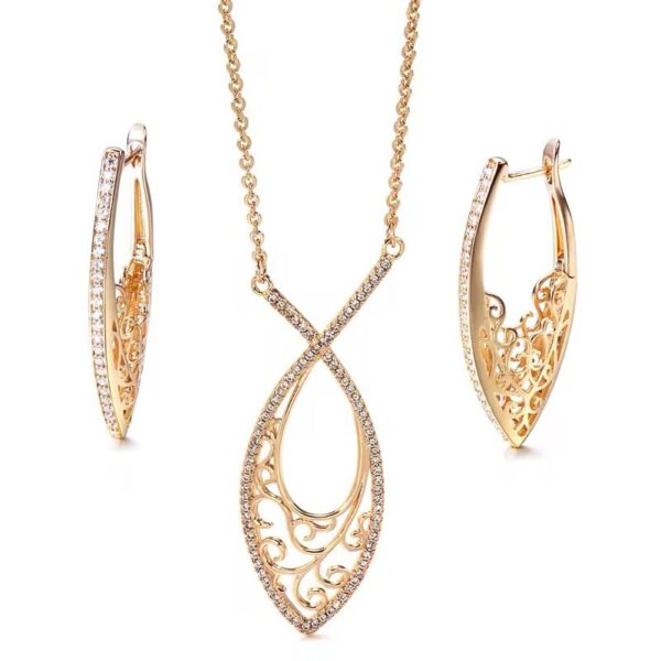 Shirinn 14k Rose Gold Plated Oriental Jewellery Set Earrings & Necklace & Pendant