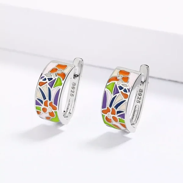 Silver SUMMER Colourful Handpainted Earrings 