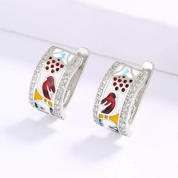 Silver SUMMER Colourful Bird Handpainted Earrings 