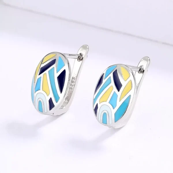 Silver SUMMER Colourful Oval Handpainted Earrings 