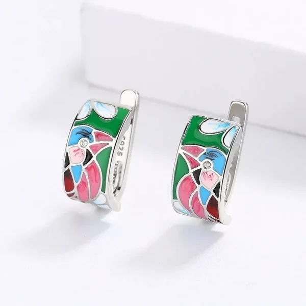 Silver SUMMER Colourful Blue Bird Handpainted Earrings 