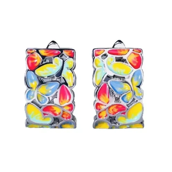 Silver SUMMER Colourful Butterflies Handpainted Earrings 