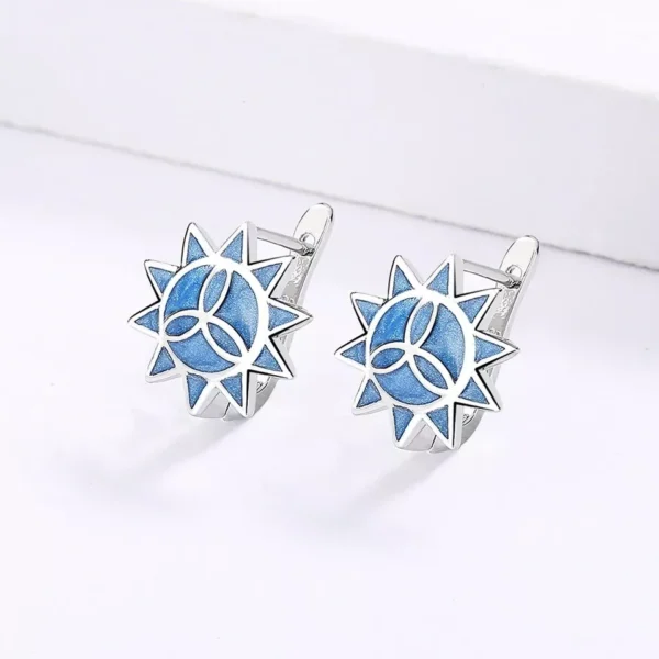 Silver SUMMER Solar Blue Handpainted Earrings 