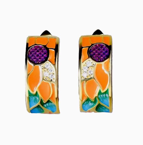 Silver SUMMER Colourful Flowers Handpainted Earrings