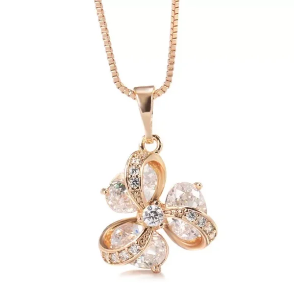 14k Rose Gold Plated Luxury Flower Pendant & Necklace