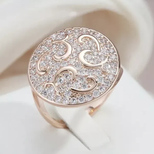 14k Rose Gold Plated Ring Big Round Full Pave 