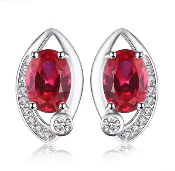 Luxury 2,3ct Ruby Oval Stone Earrings 925 Sterling Silver