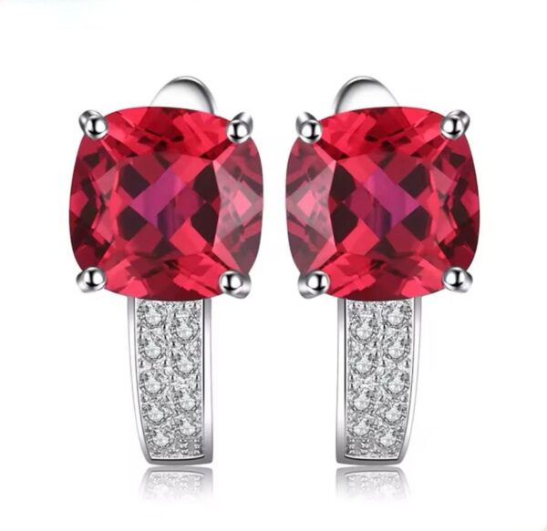 Luxury 4,4ct Ruby Clip Earrings 925 Sterling Silver