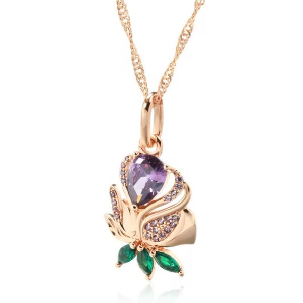 Shirinn Luxury Purple Flower Pendant & Necklace