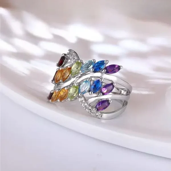 Shirinn 2.8ct Natural Precious Rainbow Gemstones & Created White Sapphire Luxury Ring