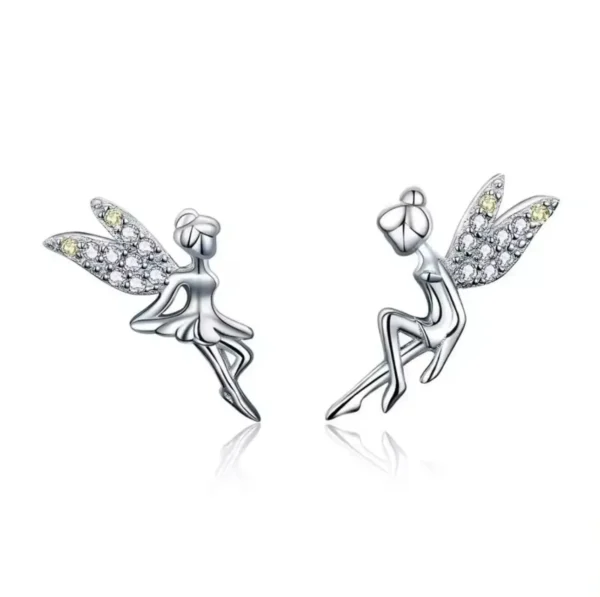 Platinum Plated 925 Sterling Silver Stud Earrings Cute Fairy