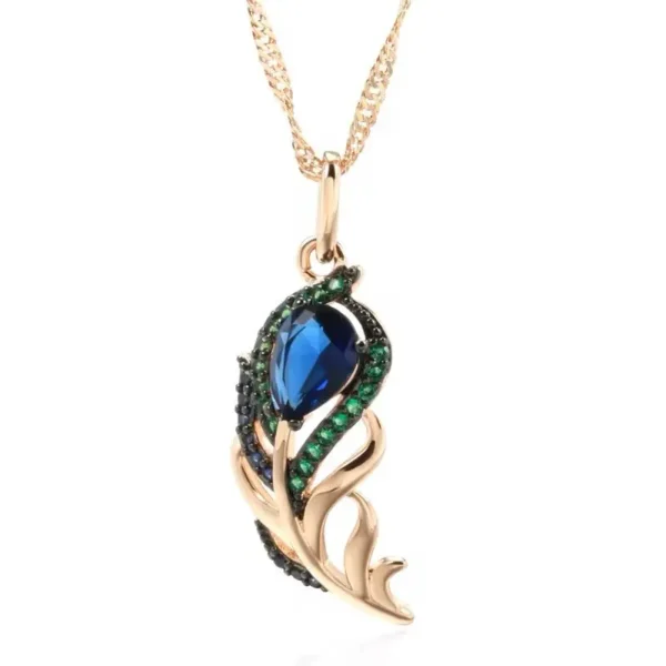 Shirinn Luxury Blue Feather Pendant & Necklace